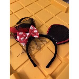 Disney Minnie Mouse Ears Black Sequins Red Polka Dots